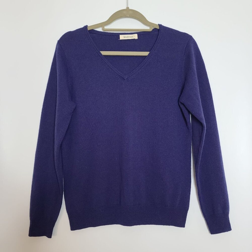 Woolovers Merino Wool Cashmere Blend V-Neck Long Sleeve Sweater Purple Small